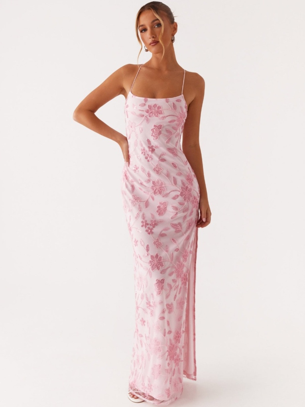 Peppermayo Bright Lights Beaded Maxi Dress Pink Size S NWT